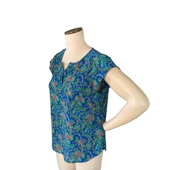 Anne Carson Paisley Floral Short Sleeve Blouse/Top M Blue 108F - Picture 4 of 8